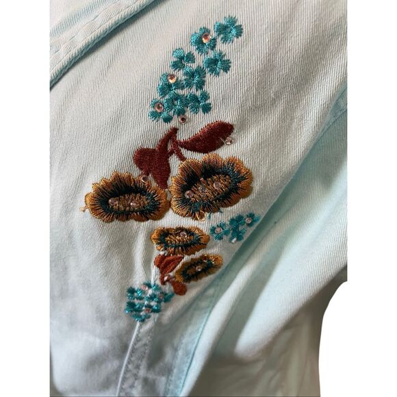 Live A Little Aqua Blue Embroidered Rhinestone Lightweight Jacket Size Medium - Picture 9 of 15
